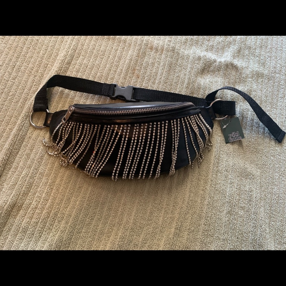 Black Fanny Pack w Sparkly Fringe